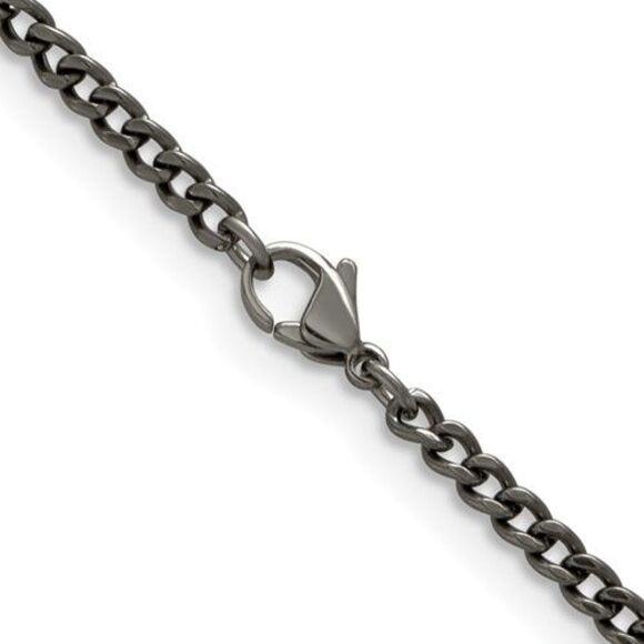 3.5mm Dark Gray Titanium Classic Polished Curb Chain Necklace 24 Inch